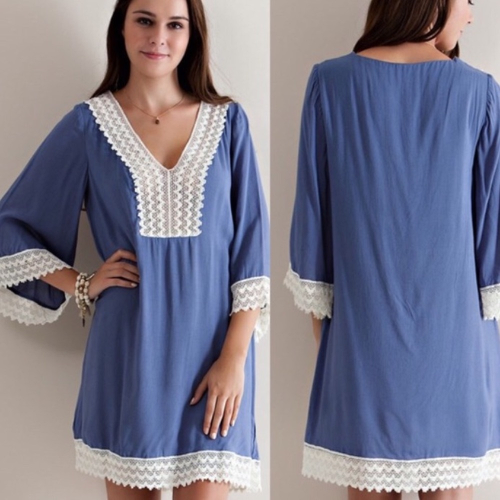 New Boho Embroidered Bell Sleeve Dress Small S - Picture 1 of 2